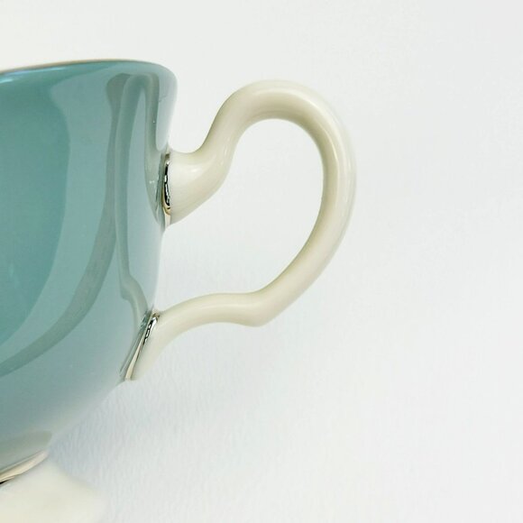 Lenox Kingsley Teacup & Saucer Teal Band Platinum Trim Floral Center c1954-79 - Picture 7 of 14